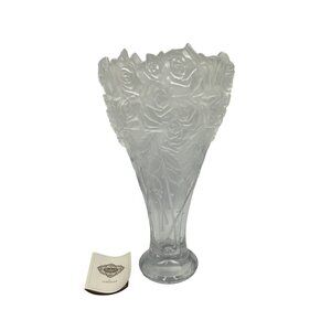 Shannon Crystal 24% Lead Rose Vase By Godinger Czech Republic Floral Design 14"